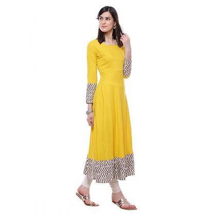 Embellished Women's Rayon Printed Solid Anarkali Kurti (Yellow, Rayon)