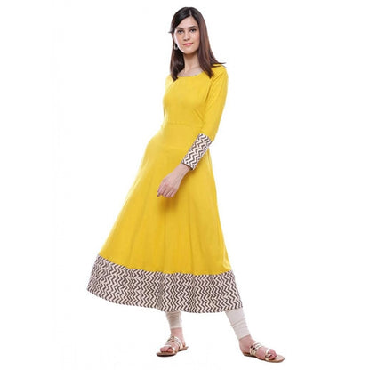 Embellished Women's Rayon Printed Solid Anarkali Kurti (Yellow, Rayon)