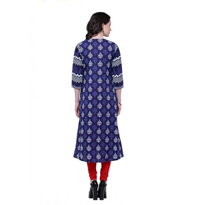Classic Women's Cotton Printed Long Kurti (Blue, Red, Cotton)