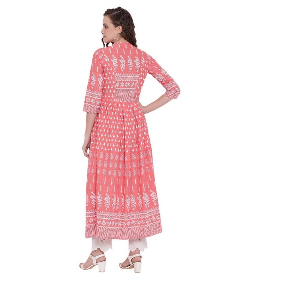 Intricate Women's Cotton Printed Regular Kurti (Peach, Cotton)
