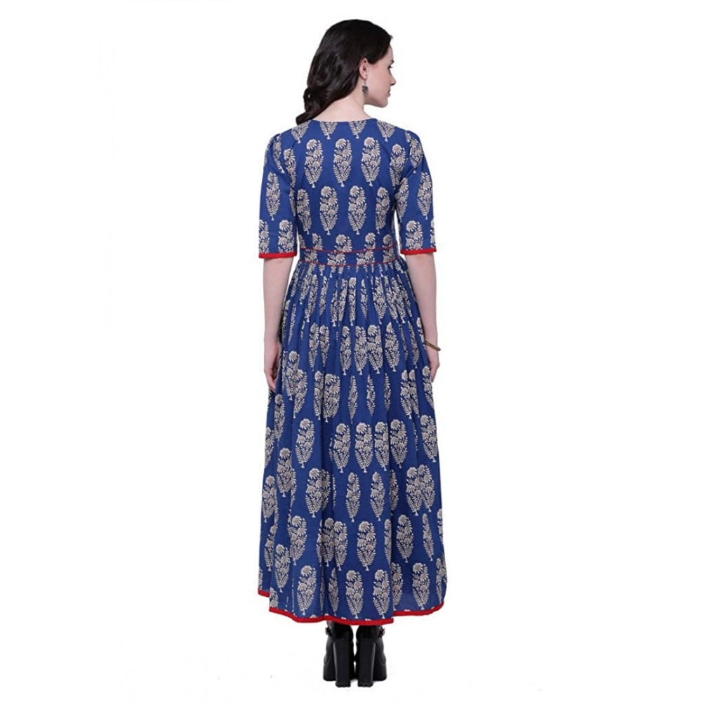 Luxurious Women's Cotton Printed Anarkali Kurti (Blue, Cotton)