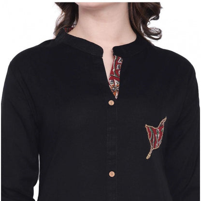 Captivating Women's Khadi Printed A Line Kurti  (Black, Khadi)