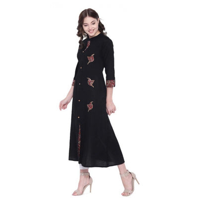 Captivating Women's Khadi Printed A Line Kurti  (Black, Khadi)