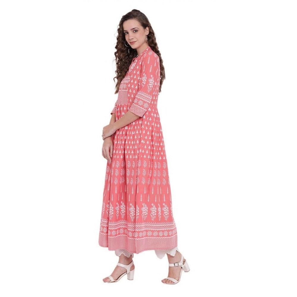 Intricate Women's Cotton Printed Regular Kurti (Peach, Cotton)