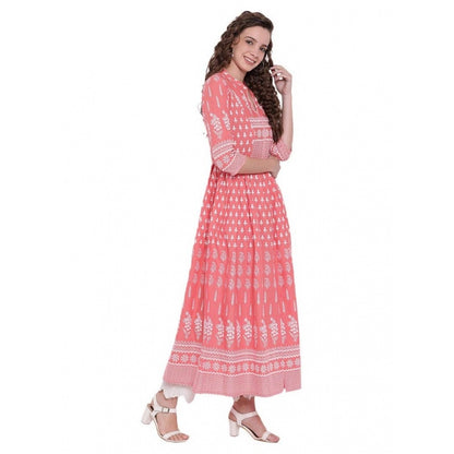 Intricate Women's Cotton Printed Regular Kurti (Peach, Cotton)