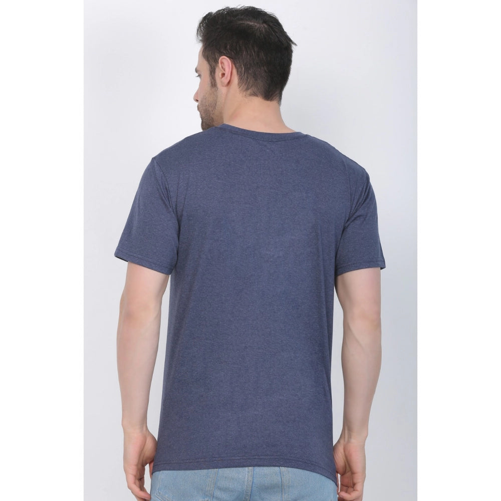 Generic Men's Cotton Jersey V Neck Plain Tshirt (Blue Melange)
