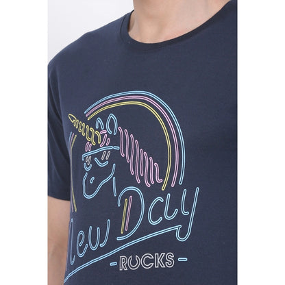 Generic Men's Cotton Jersey Round Neck Printed Tshirt (Navy)