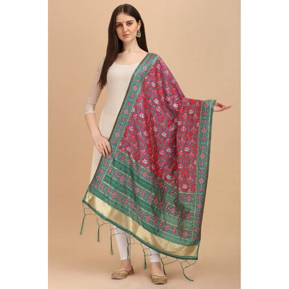 Generic Women's Silk Pure Zari weaving Duppatta (Purple, Length: 2-2.3 Mtrs)