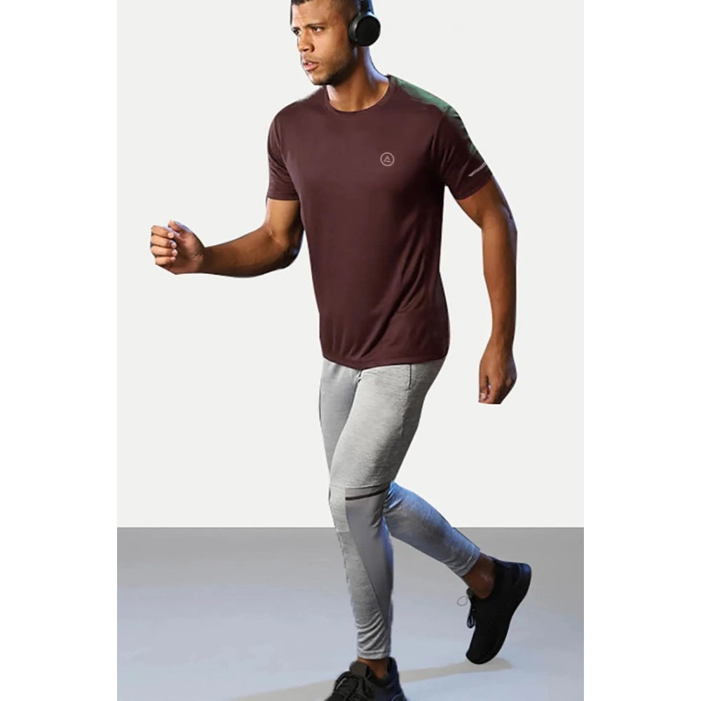 Generic Men's��Casual Half sleeve Solid��Polyester Crew Neck T-shirt (Maroon)