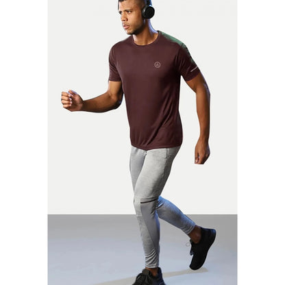 Generic Men's��Casual Half sleeve Solid��Polyester Crew Neck T-shirt (Maroon)