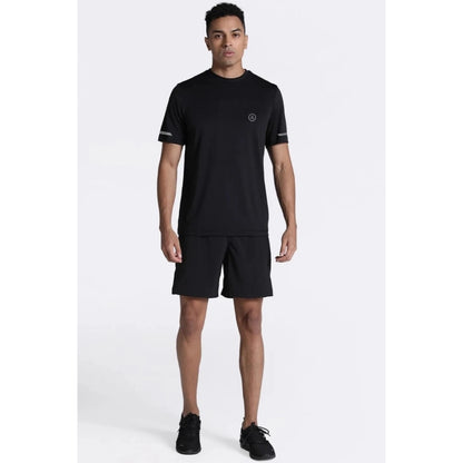 Generic Men's��Casual Half sleeve Solid��Polyester Crew Neck T-shirt (Black)