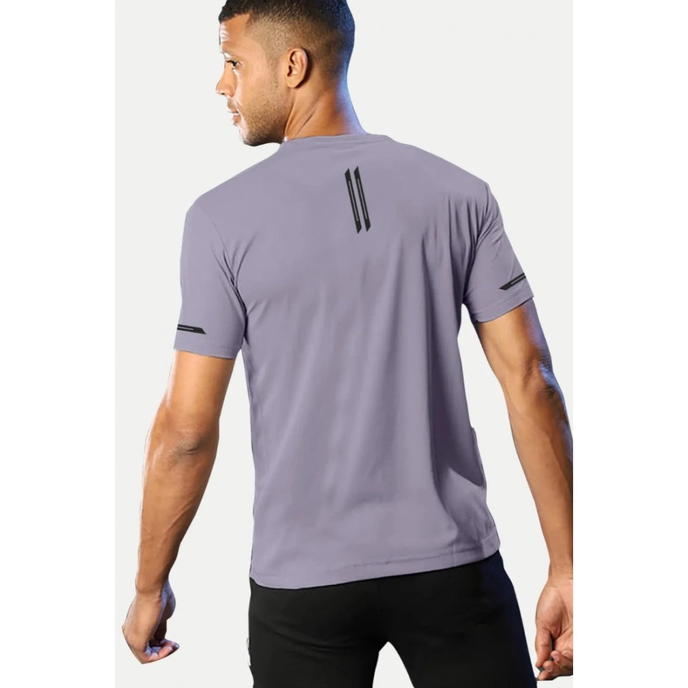 Generic Men's��Casual Half sleeve Solid��Polyester Crew Neck T-shirt (Lilac)