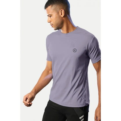 Generic Men's��Casual Half sleeve Solid��Polyester Crew Neck T-shirt (Lilac)