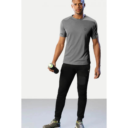 Generic Men's��Casual Half sleeve Solid��Polyester Crew Neck T-shirt (Grey)