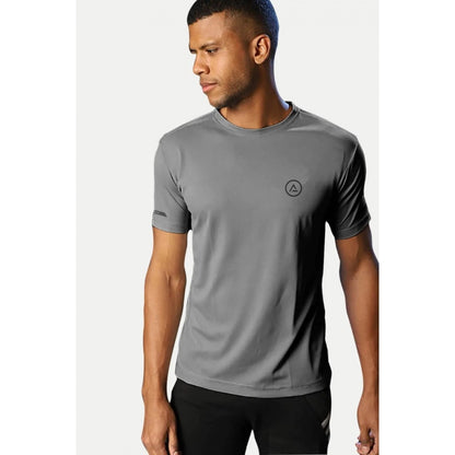 Generic Men's��Casual Half sleeve Solid��Polyester Crew Neck T-shirt (Grey)
