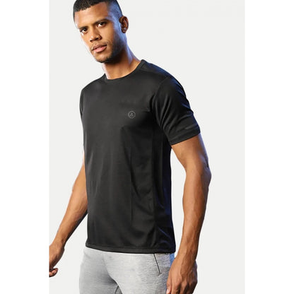 Generic Men's��Casual Half sleeve Solid��Polyester Crew Neck T-shirt (Black)