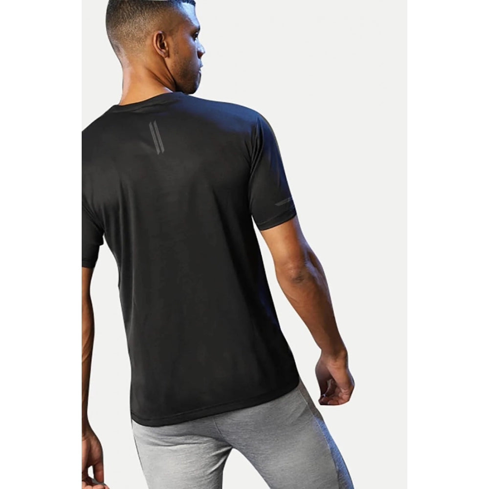 Generic Men's��Casual Half sleeve Solid��Polyester Crew Neck T-shirt (Black)