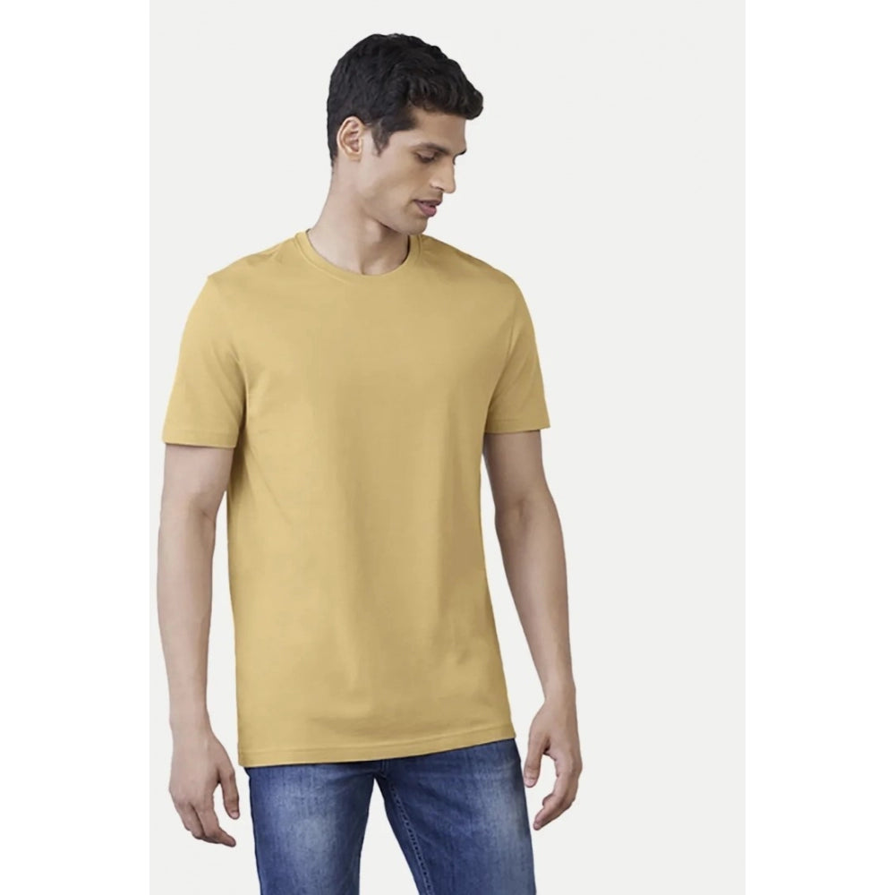 Generic Men's��Casual Half sleeve Solid��Polyester Crew Neck T-shirt (Sand)