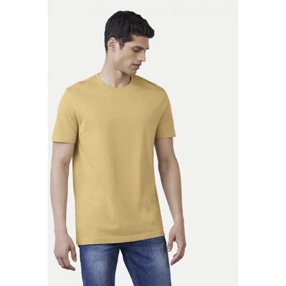 Generic Men's��Casual Half sleeve Solid��Polyester Crew Neck T-shirt (Sand)