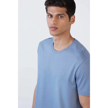 Generic Men's��Casual Half sleeve Solid��Polyester Crew Neck T-shirt (Light Blue)