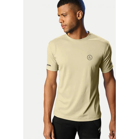 Generic Men's��Casual Half sleeve Solid��Polyester Crew Neck T-shirt (Sand)
