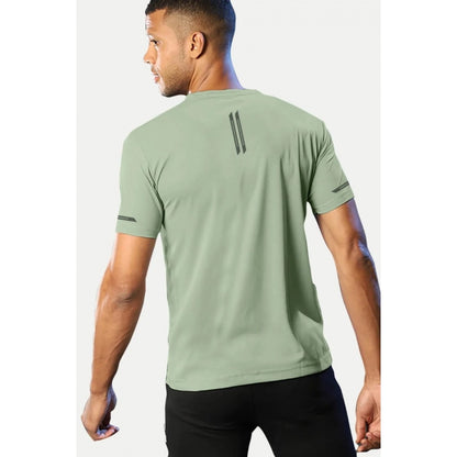 Generic Men's��Casual Half sleeve Solid��Polyester Crew Neck T-shirt (Pista)