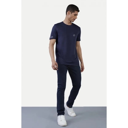 Generic Men's��Casual Half sleeve Solid��Polyester Crew Neck T-shirt (Navy)