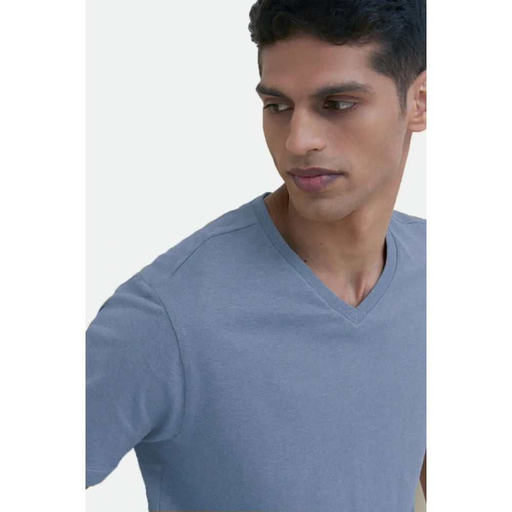 Generic Men's��Casual Half sleeve Solid��Cotton V Neck T-shirt (Blue)