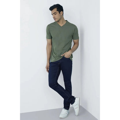 Generic Men's��Casual Half sleeve Solid��Cotton V Neck T-shirt (Green)