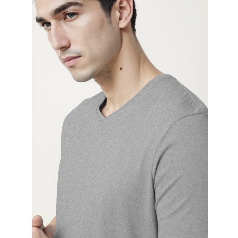 Generic Men's��Casual Half sleeve Solid��Cotton V Neck T-shirt (Grey Melange)