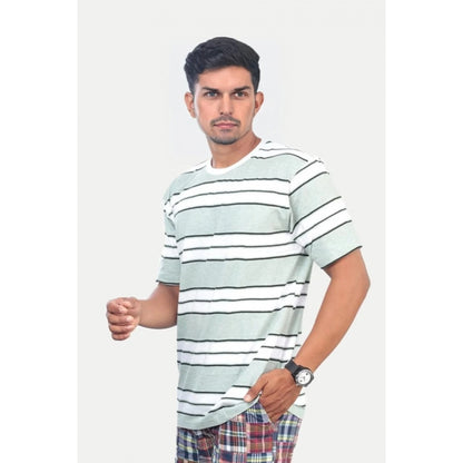 Generic Men's��Casual Half sleeve Stripped Cotton Crew Neck T-shirt (White��)