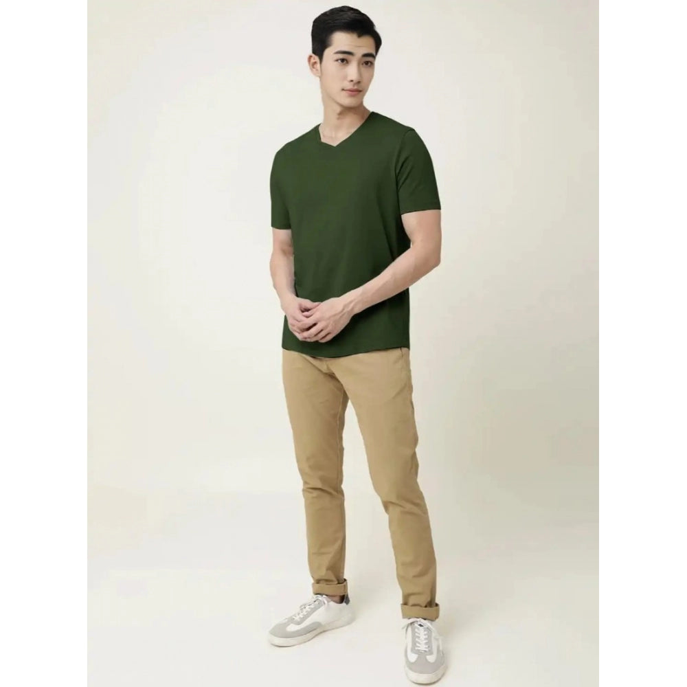 Generic Men's��Casual Half sleeve Solid��Cotton V Neck T-shirt (Olive)