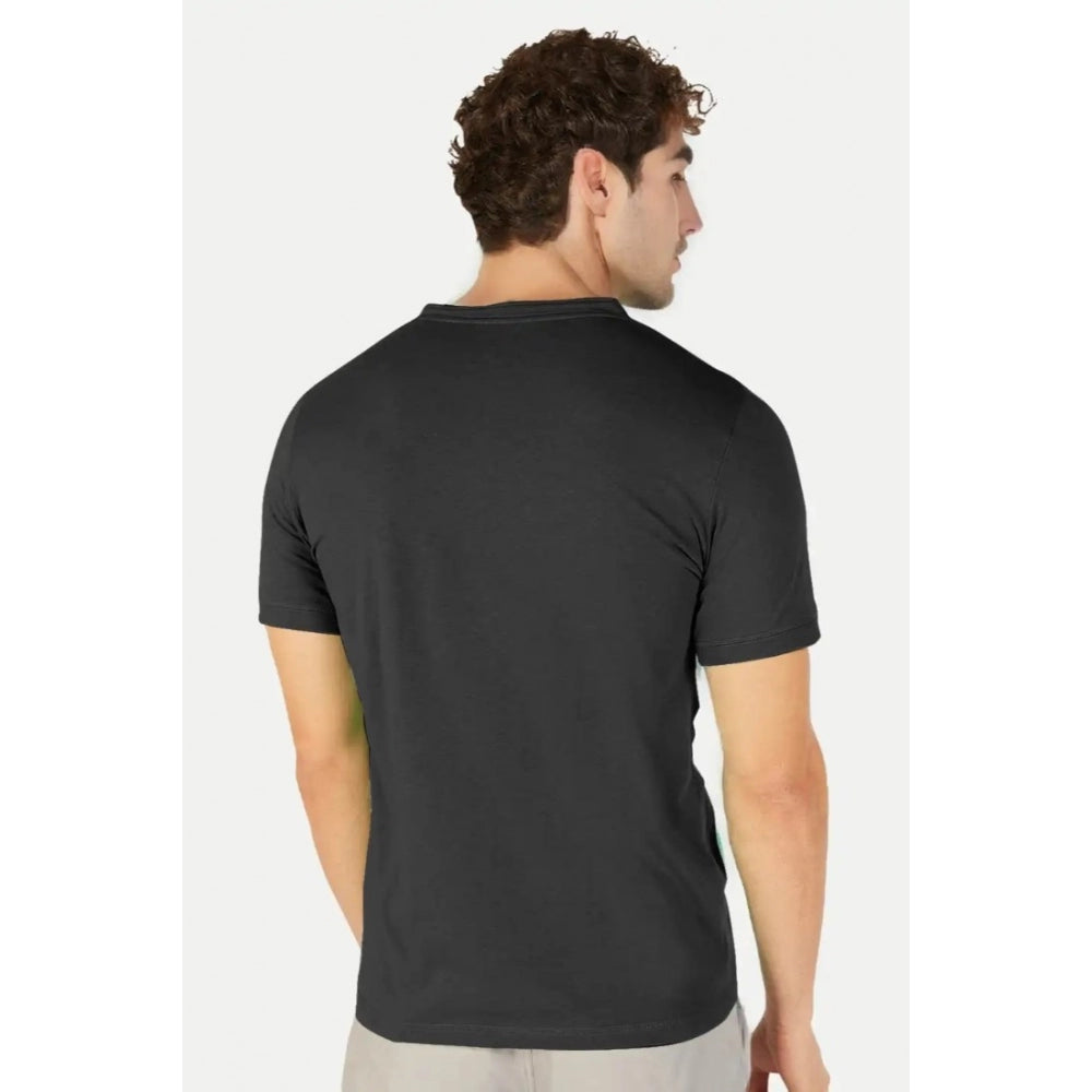Generic Men's��Casual Half sleeve Solid��Cotton Henley Neck T-shirt (Black)