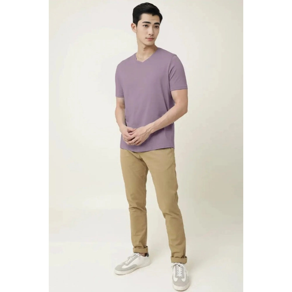Generic Men's��Casual Half sleeve Solid��Cotton V Neck T-shirt (Lavender)