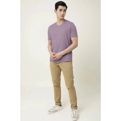 Generic Men's��Casual Half sleeve Solid��Cotton V Neck T-shirt (Lavender)