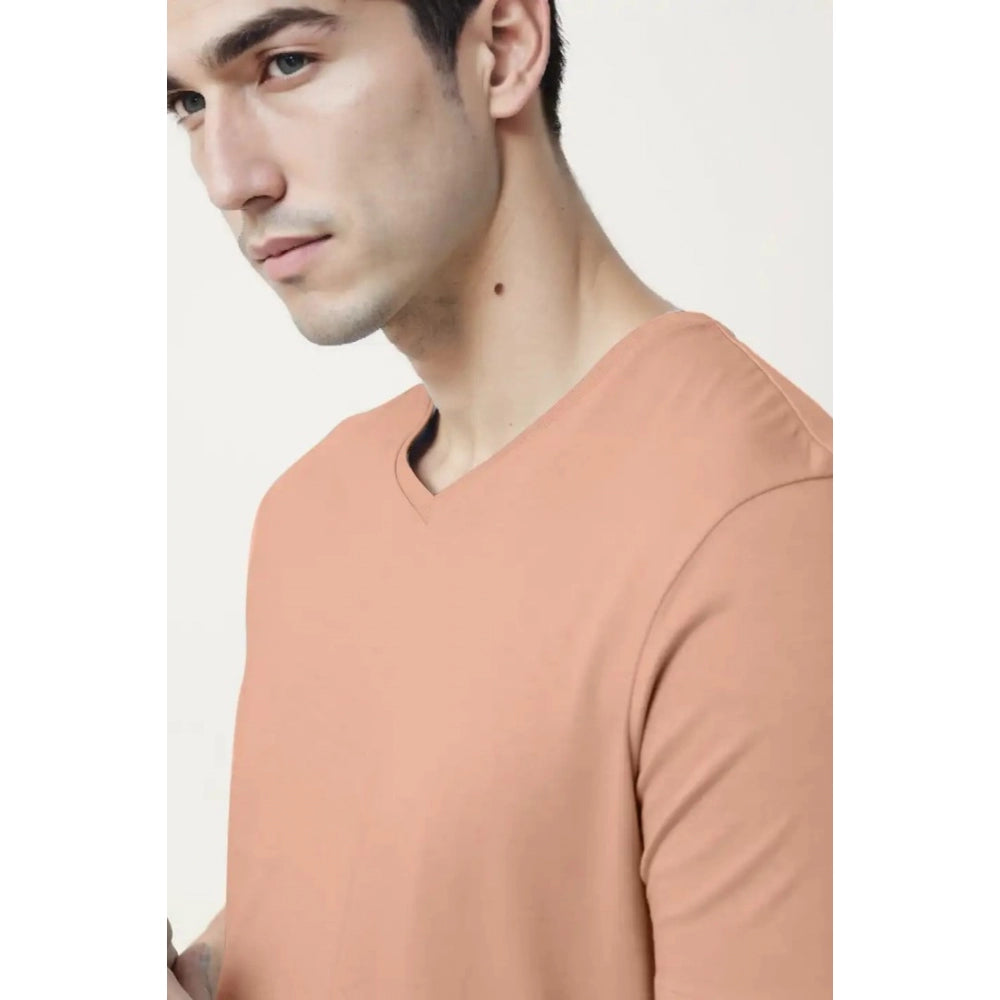 Generic Men's��Casual Half sleeve Solid��Cotton V Neck T-shirt (Peach)