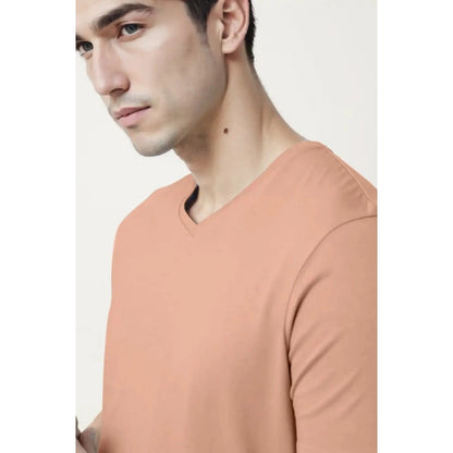 Generic Men's��Casual Half sleeve Solid��Cotton V Neck T-shirt (Peach)