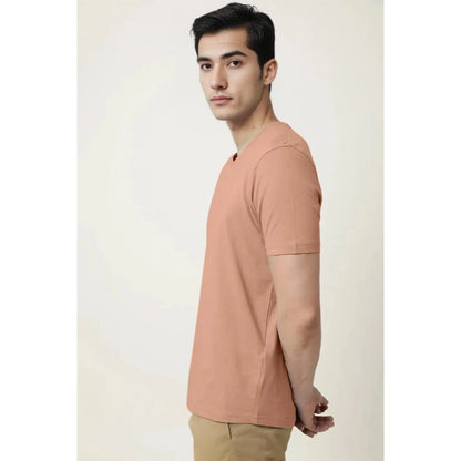 Generic Men's��Casual Half sleeve Solid��Cotton V Neck T-shirt (Peach)