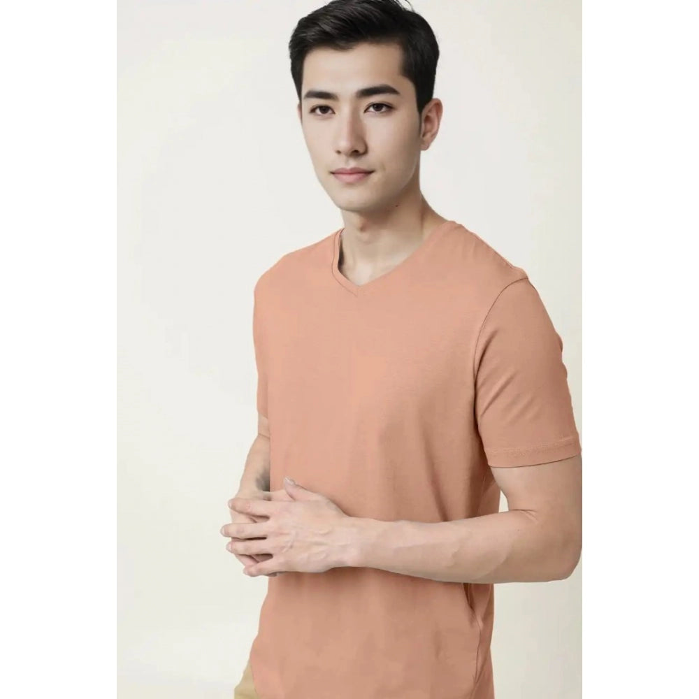 Generic Men's��Casual Half sleeve Solid��Cotton V Neck T-shirt (Peach)