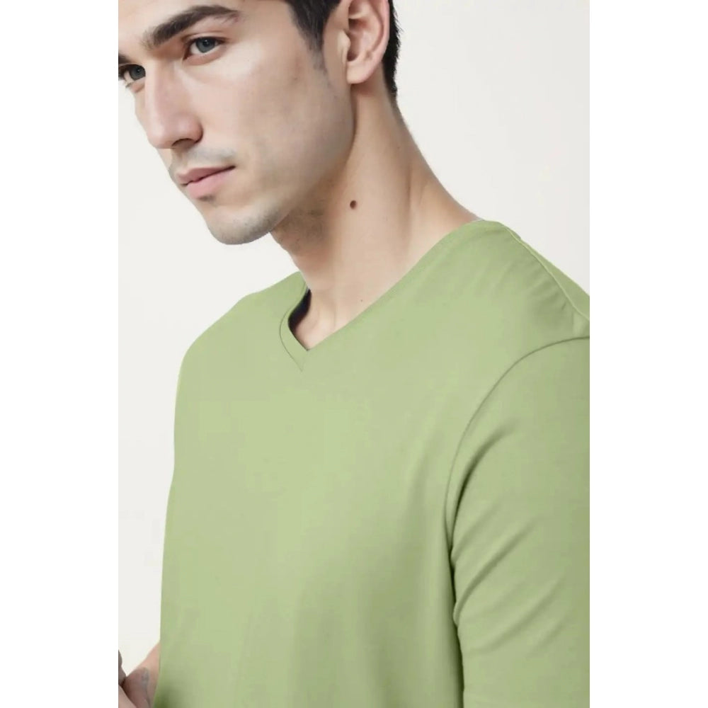 Generic Men's��Casual Half sleeve Solid��Cotton V Neck T-shirt (Pista)