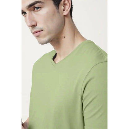 Generic Men's��Casual Half sleeve Solid��Cotton V Neck T-shirt (Pista)