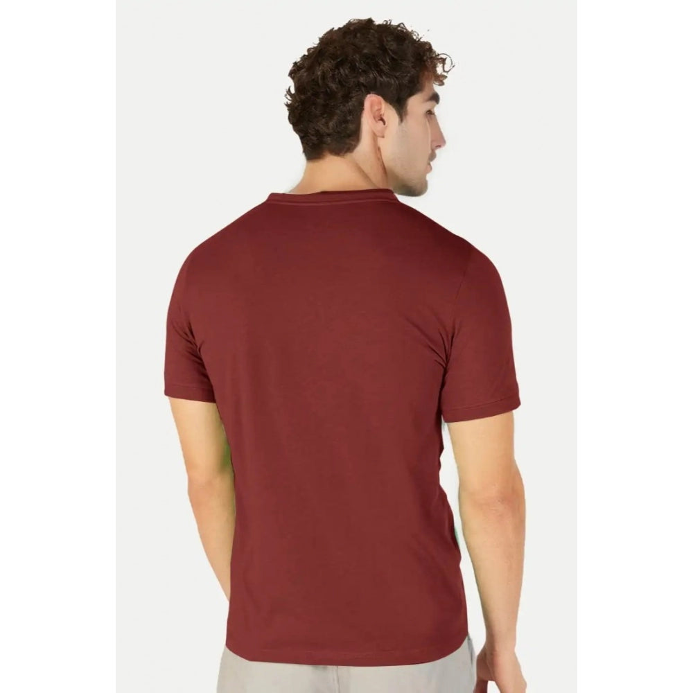 Generic Men's��Casual Half sleeve Solid��Cotton Henley Neck T-shirt (Maroon)