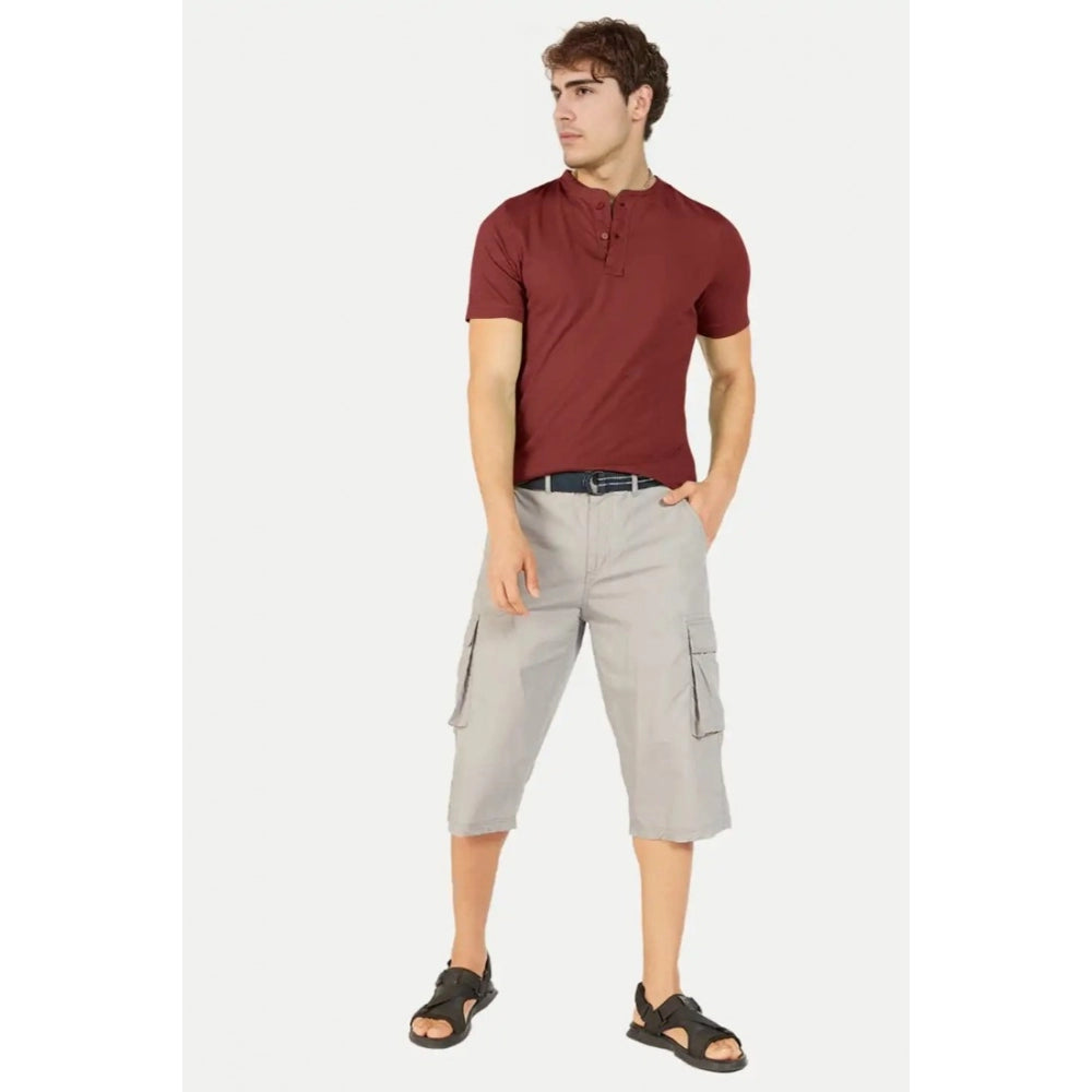 Generic Men's��Casual Half sleeve Solid��Cotton Henley Neck T-shirt (Maroon)