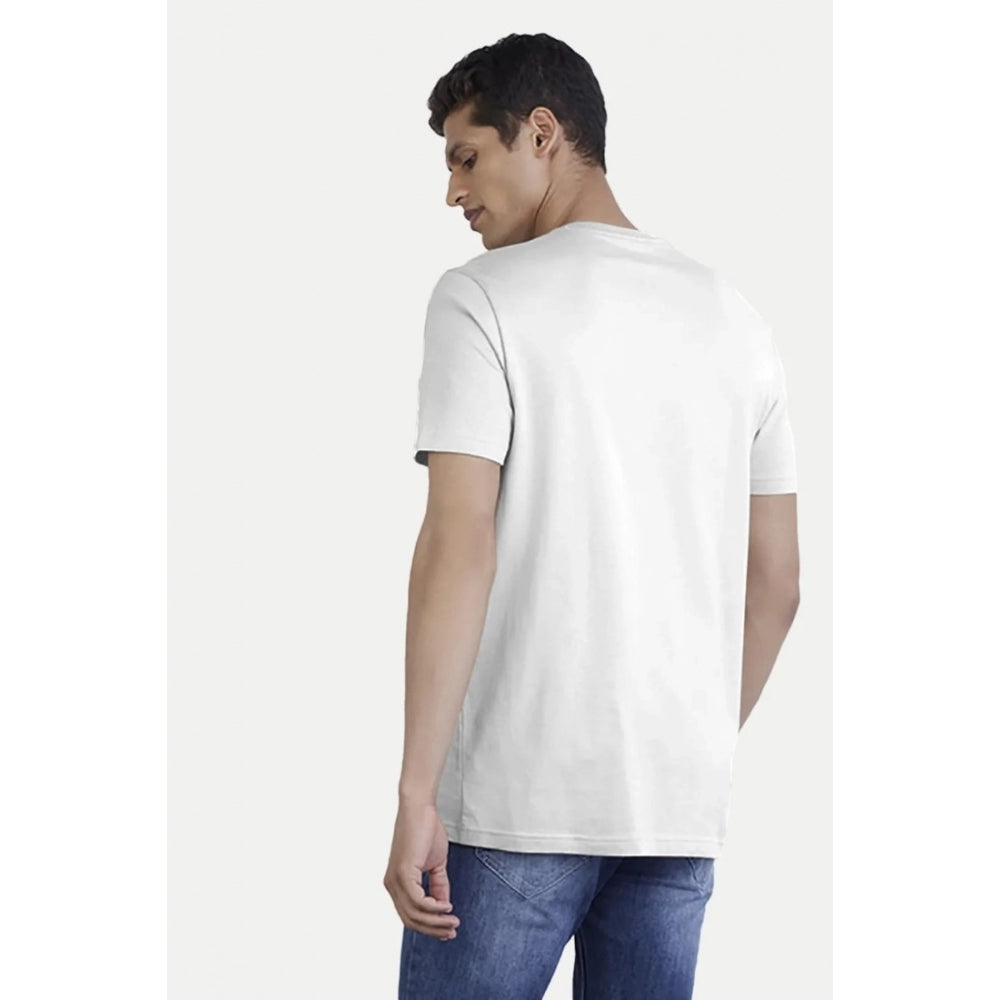 Generic Men's��Casual Half sleeve Printed Polyester Crew Neck T-shirt (White)