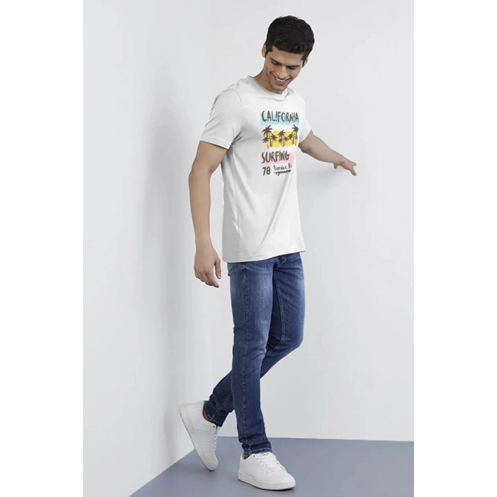 Generic Men's��Casual Half sleeve Printed Polyester Crew Neck T-shirt (White)