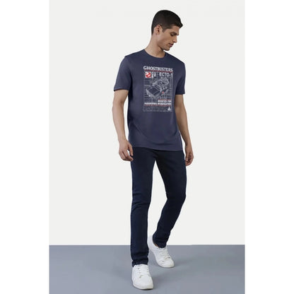 Generic Men's��Casual Half sleeve Printed Polyester Crew Neck T-shirt (Blue)