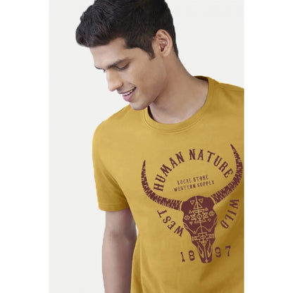 Generic Men's��Casual Half sleeve Printed Polyester Crew Neck T-shirt (Mustard)