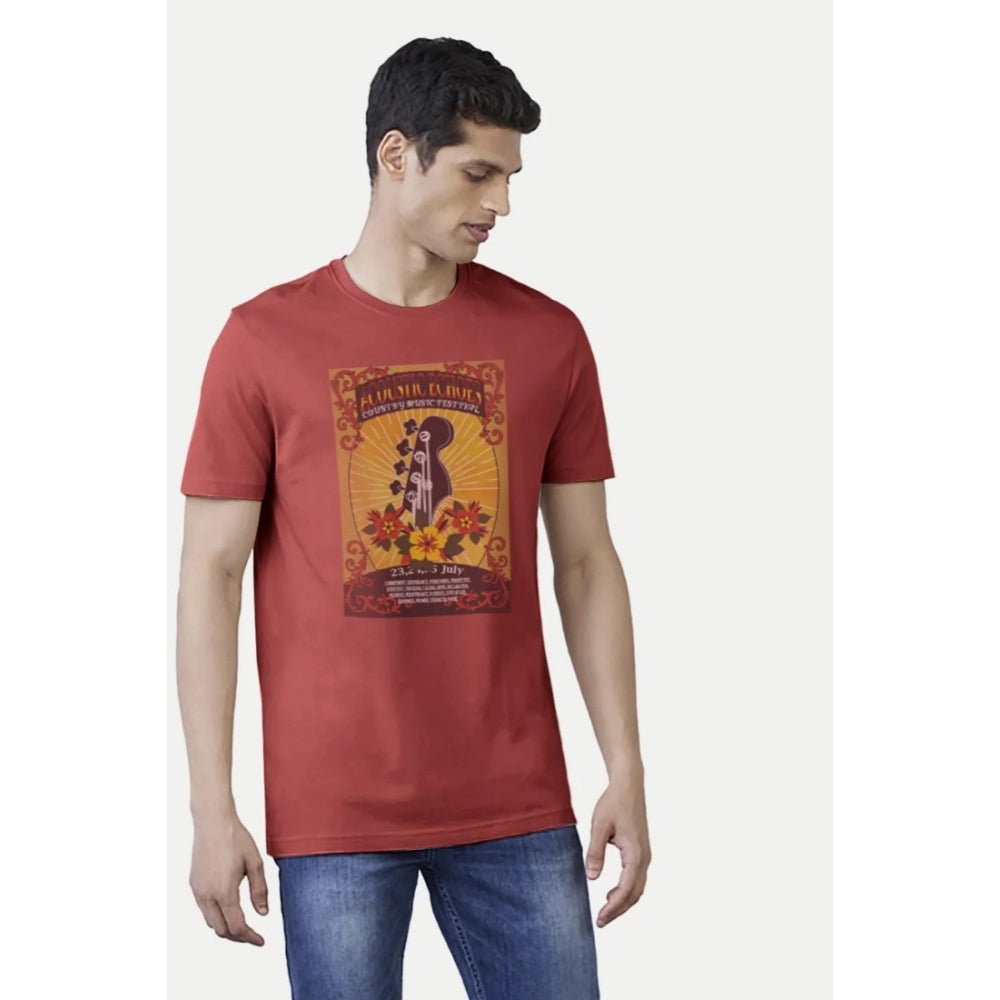 Generic Men's��Casual Half sleeve Printed Polyester Crew Neck T-shirt (Red)