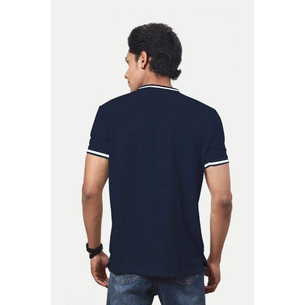 Generic Men's��Casual Half sleeve Solid��Polyester Crew Neck T-shirt (Navy)