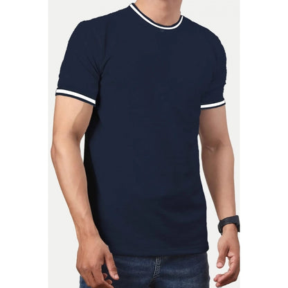 Generic Men's��Casual Half sleeve Solid��Polyester Crew Neck T-shirt (Navy)